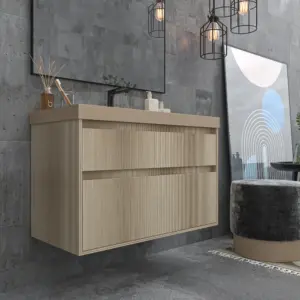 Mueble de baño suspendido 2 cajones YOKO  Alcatraz con lavabo resina  Beige Pardo
