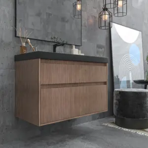 Mueble de baño suspendido 2 cajones YOKO Bastilla con lavabo resina  Negro