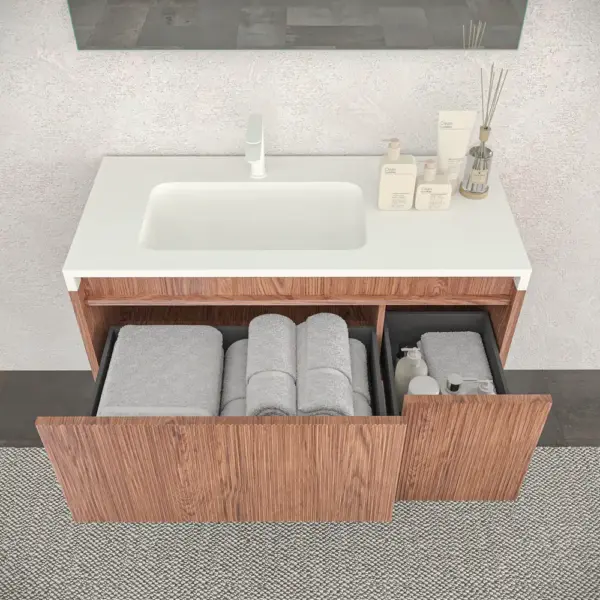 Mueble de baño BINARIO suspendido 2 cajones acabado  ABEDUL - Imagen 3