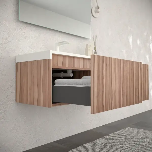 Mueble de baño BINARIO suspendido 2 cajones acabado OLIVO - Imagen 2