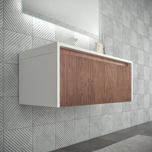 Mueble de baño BINARIO suspendido 2 cajones acabado  BLANCO/ ABEDUL - Imagen 5
