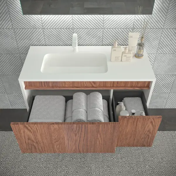 Mueble de baño BINARIO suspendido 2 cajones acabado  BLANCO/ ABEDUL - Imagen 4