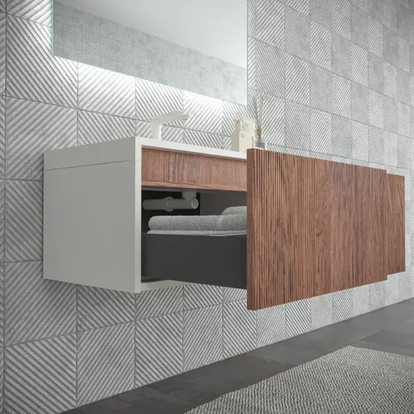 Mueble de baño BINARIO suspendido 2 cajones acabado  BLANCO/ ABEDUL - Imagen 2