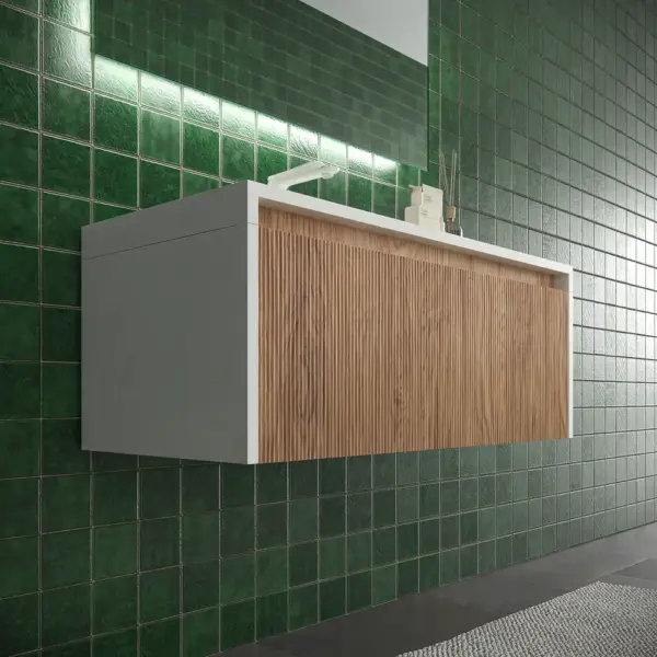 Mueble de baño BINARIO suspendido 2 cajones acabado  BLANCO/ CEMBRANO - Imagen 5