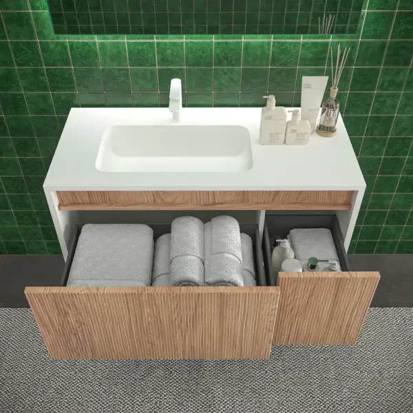 Mueble de baño BINARIO suspendido 2 cajones acabado  BLANCO/ CEMBRANO - Imagen 4
