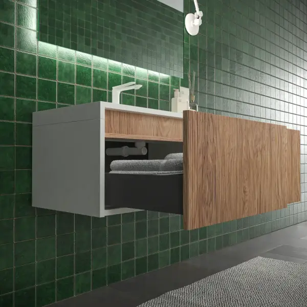 Mueble de baño BINARIO suspendido 2 cajones acabado  BLANCO/ CEMBRANO - Imagen 3