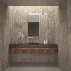 Mueble de baño NIC suspendido 3 cajones  CASTAÑO encimera SOLID SURFACE Marrón