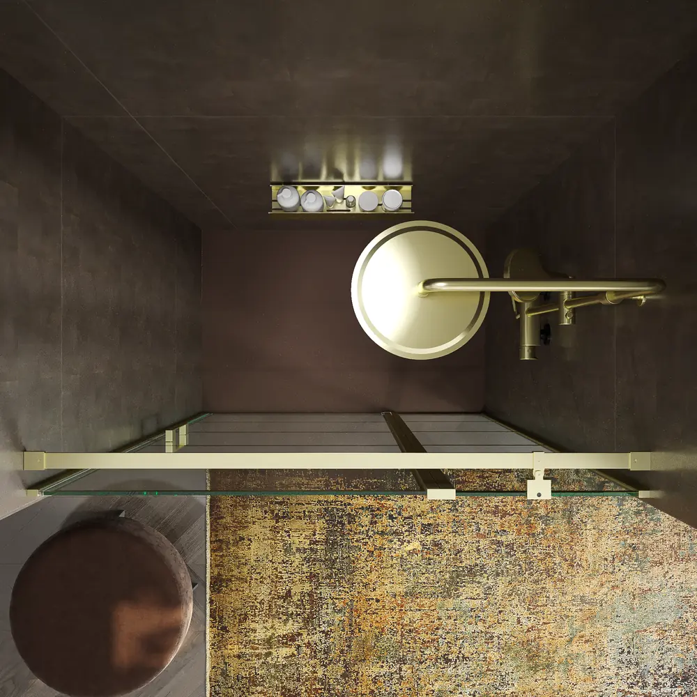 Mampara de ducha frontal OPEN 1 fijo - 1 puerta abatible serigrafia industrial lineas ORO MATE 5 Mampara de ducha frontal OPEN 1 fijo - 1 puerta abatible serigrafia industrial lineas ORO MATE - Imagen 5