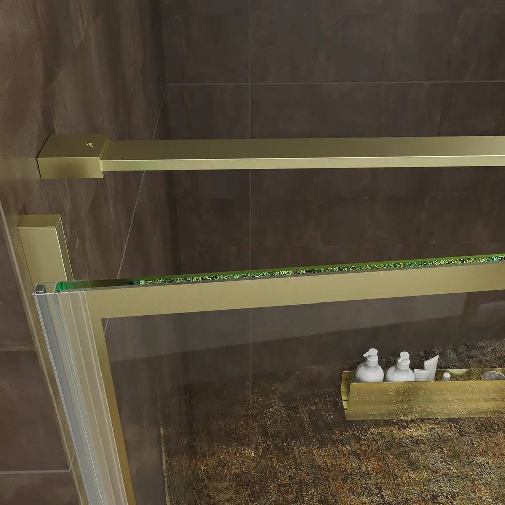 Mampara de ducha frontal OPEN 1 fijo - 1 puerta abatible serigrafia industrial lineas ORO MATE 4 Mampara de ducha frontal OPEN 1 fijo - 1 puerta abatible serigrafia industrial lineas ORO MATE - Imagen 4