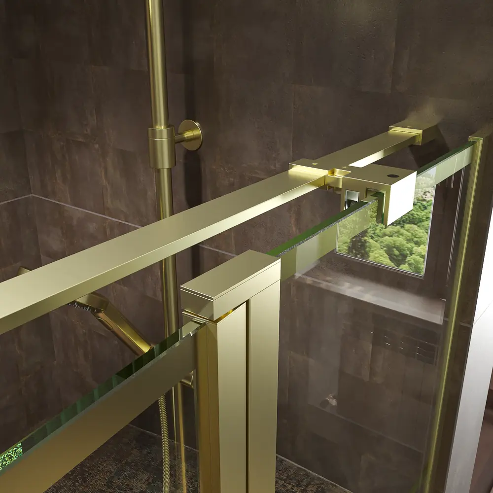 Mampara de ducha frontal OPEN 1 fijo - 1 puerta abatible serigrafia industrial lineas ORO MATE 2 Mampara de ducha frontal OPEN 1 fijo - 1 puerta abatible serigrafia industrial lineas ORO MATE - Imagen 2