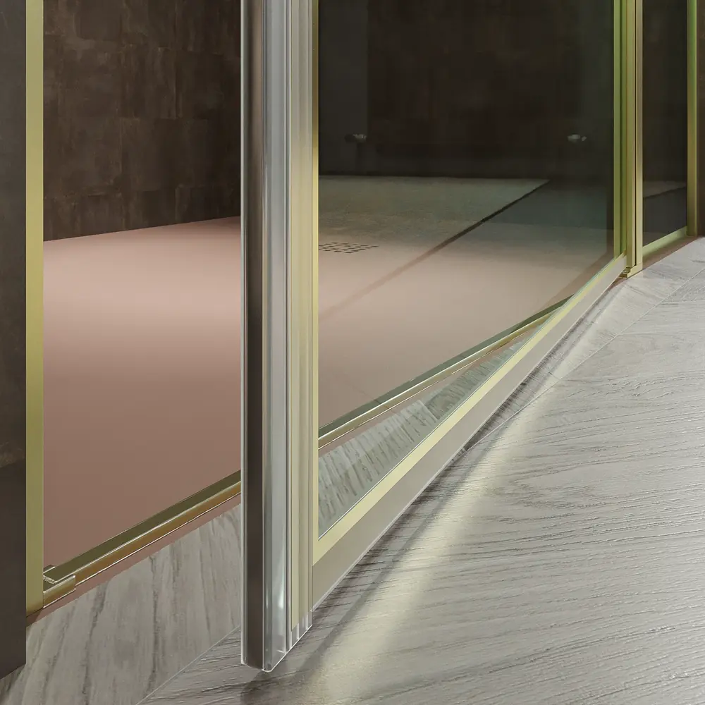 Mampara de ducha frontal OPEN 1 fijo - 1 puerta abatible serigrafia industrial lineas ORO MATE 6 Mampara de ducha frontal OPEN 1 fijo - 1 puerta abatible serigrafia industrial lineas ORO MATE - Imagen 6