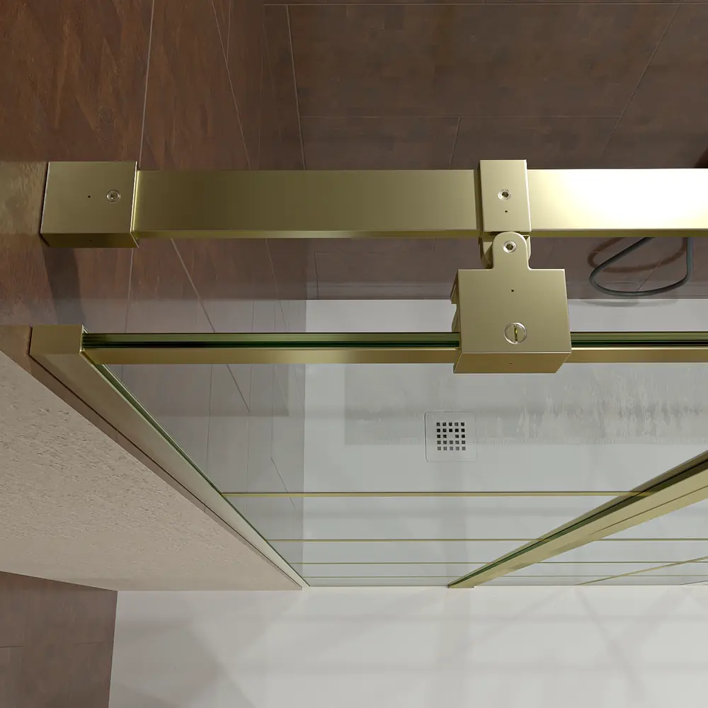 Mampara de ducha frontal OPEN 2 fijos - 2 puertas abatibles decorado industrial cuadros ORO MATE 5 Mampara de ducha frontal OPEN 2 fijos - 2 puertas abatibles decorado industrial cuadros ORO MATE - Imagen 5