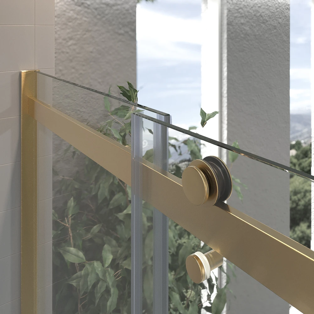 Mampara de ducha acero inoxidable LEXY frontal 2 fijos - 2 puertas correderas vidrio 8 mm. ORO MATE 6 Mampara de ducha acero inoxidable LEXY frontal 2 fijos - 2 puertas correderas vidrio 8 mm. ORO MATE - Imagen 6