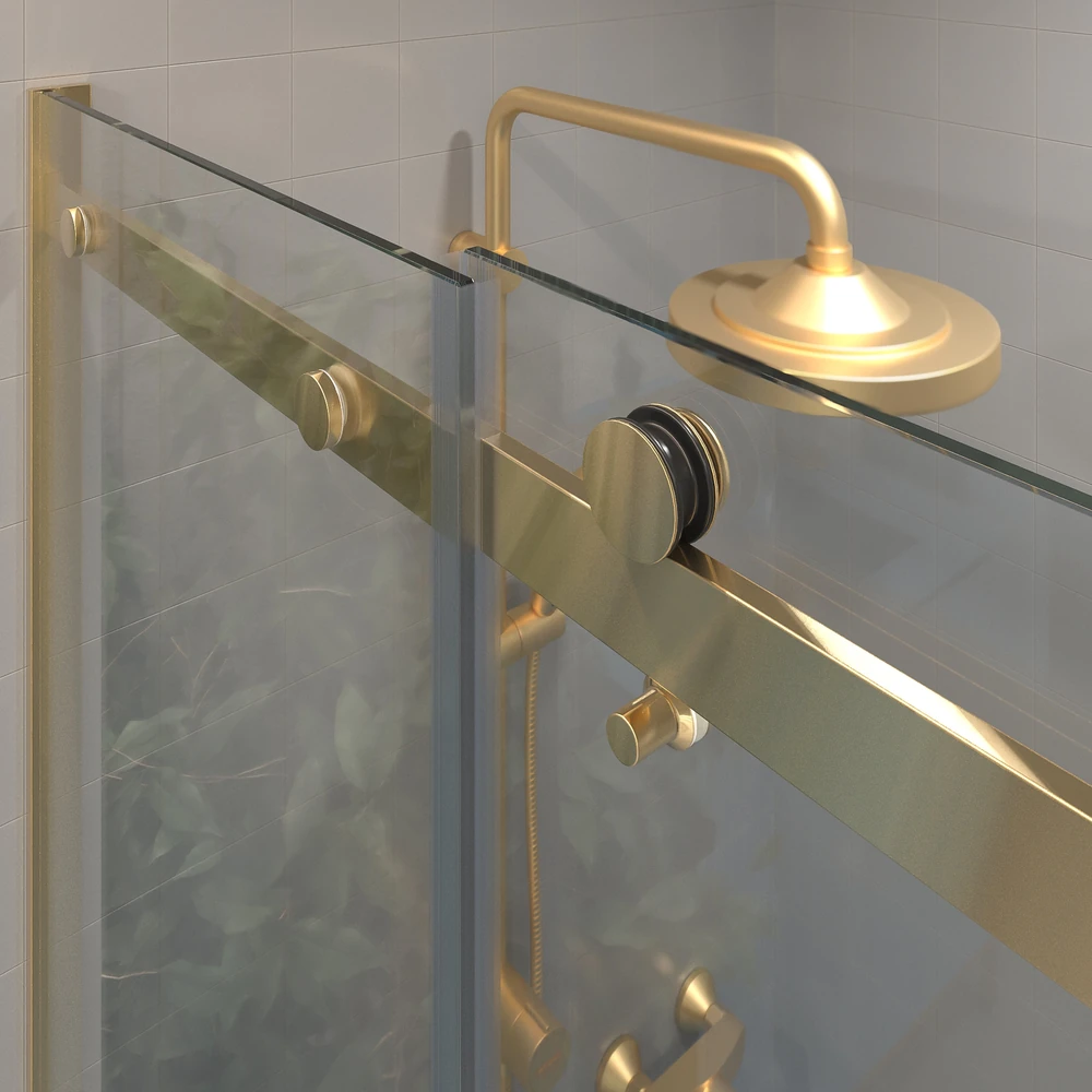 Mampara de ducha acero inoxidable LEXY frontal 2 fijos - 2 puertas correderas vidrio 8 mm. ORO MATE 5 Mampara de ducha acero inoxidable LEXY frontal 2 fijos - 2 puertas correderas vidrio 8 mm. ORO MATE - Imagen 5