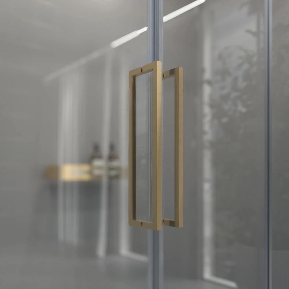 Mampara de ducha acero inoxidable LEXY frontal 2 fijos - 2 puertas correderas vidrio 8 mm. ORO MATE 4 Mampara de ducha acero inoxidable LEXY frontal 2 fijos - 2 puertas correderas vidrio 8 mm. ORO MATE - Imagen 4