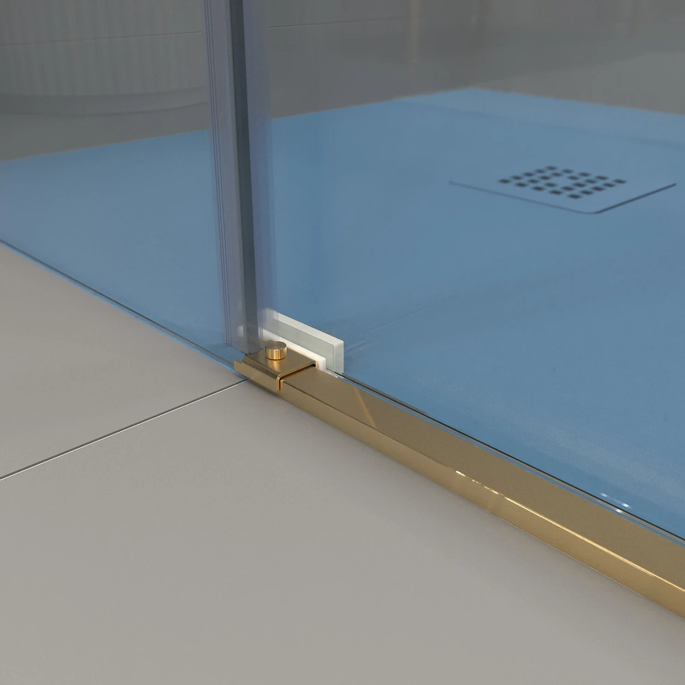 Mampara de ducha acero inoxidable LEXY frontal 2 fijos - 2 puertas correderas vidrio 8 mm. ORO MATE 3 Mampara de ducha acero inoxidable LEXY frontal 2 fijos - 2 puertas correderas vidrio 8 mm. ORO MATE - Imagen 3