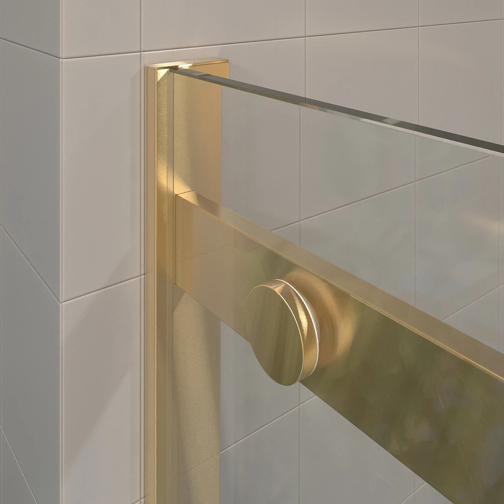 Mampara de ducha acero inoxidable LEXY frontal 2 fijos - 2 puertas correderas vidrio 8 mm. ORO MATE 2 Mampara de ducha acero inoxidable LEXY frontal 2 fijos - 2 puertas correderas vidrio 8 mm. ORO MATE - Imagen 2