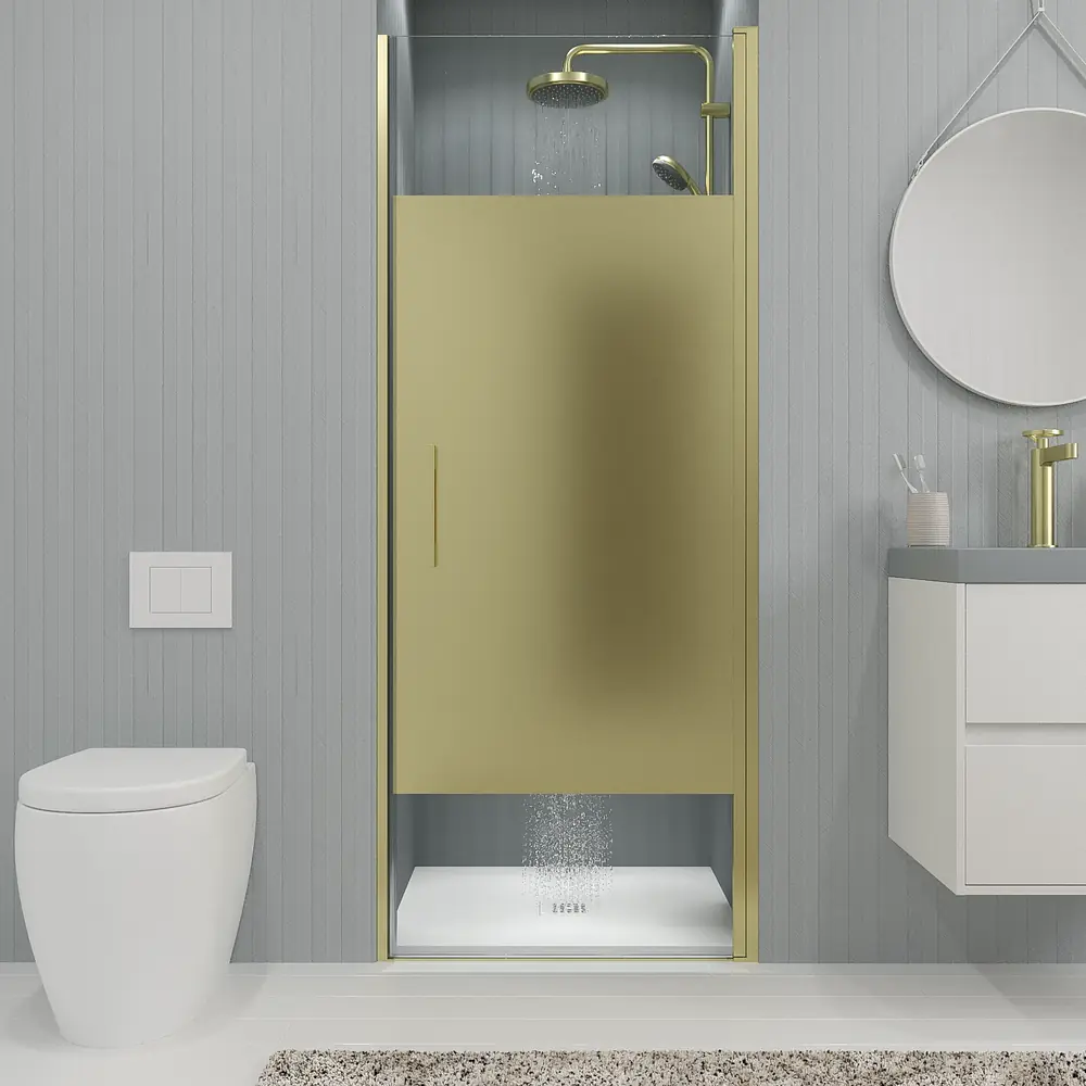 Mampara de ducha frontal OPEN 1 puerta SERIGRAFIADA abatible a medida acabado ORO MATE 9 Mampara de ducha frontal OPEN 1 puerta SERIGRAFIADA abatible a medida acabado ORO MATE - Imagen 9