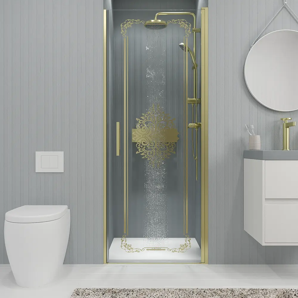 Mampara de ducha frontal OPEN 1 puerta SERIGRAFIADA abatible a medida acabado ORO MATE 5 Mampara de ducha frontal OPEN 1 puerta SERIGRAFIADA abatible a medida acabado ORO MATE - Imagen 5