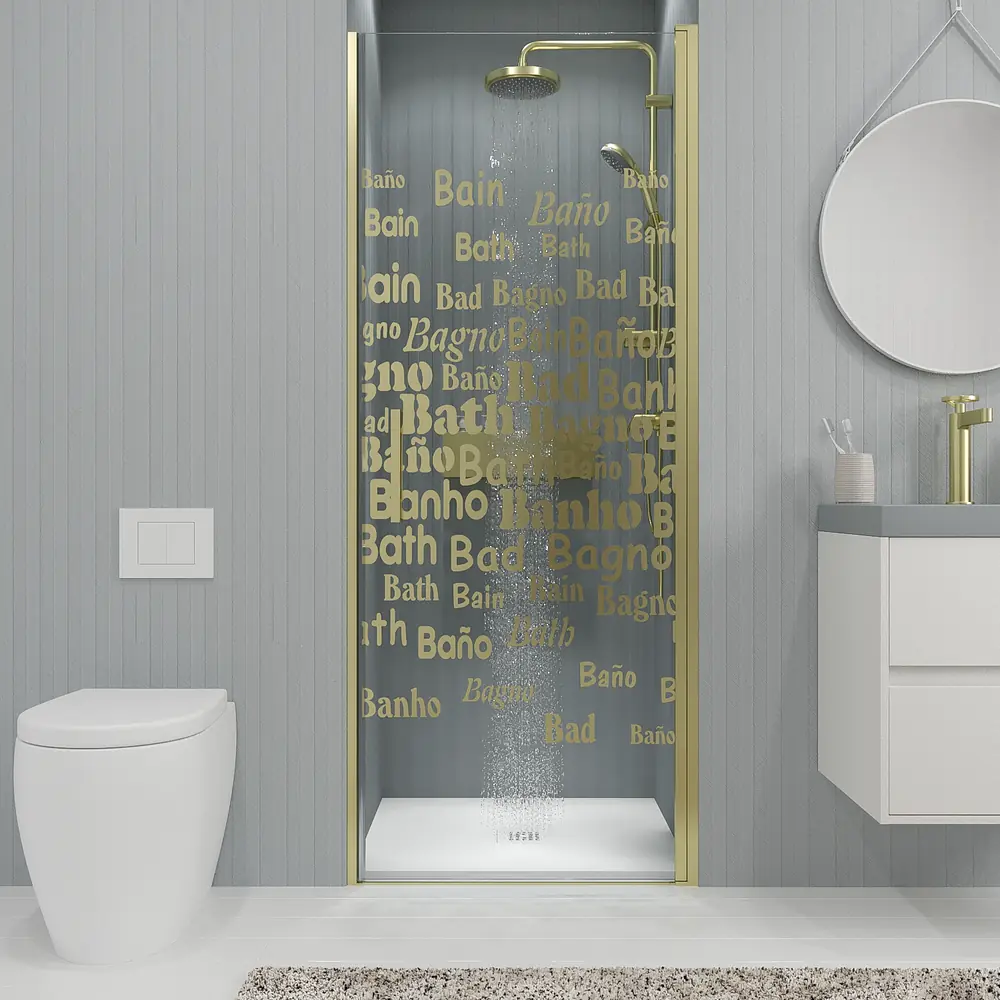 Mampara de ducha frontal OPEN 1 puerta SERIGRAFIADA abatible a medida acabado ORO MATE 7 Mampara de ducha frontal OPEN 1 puerta SERIGRAFIADA abatible a medida acabado ORO MATE - Imagen 7