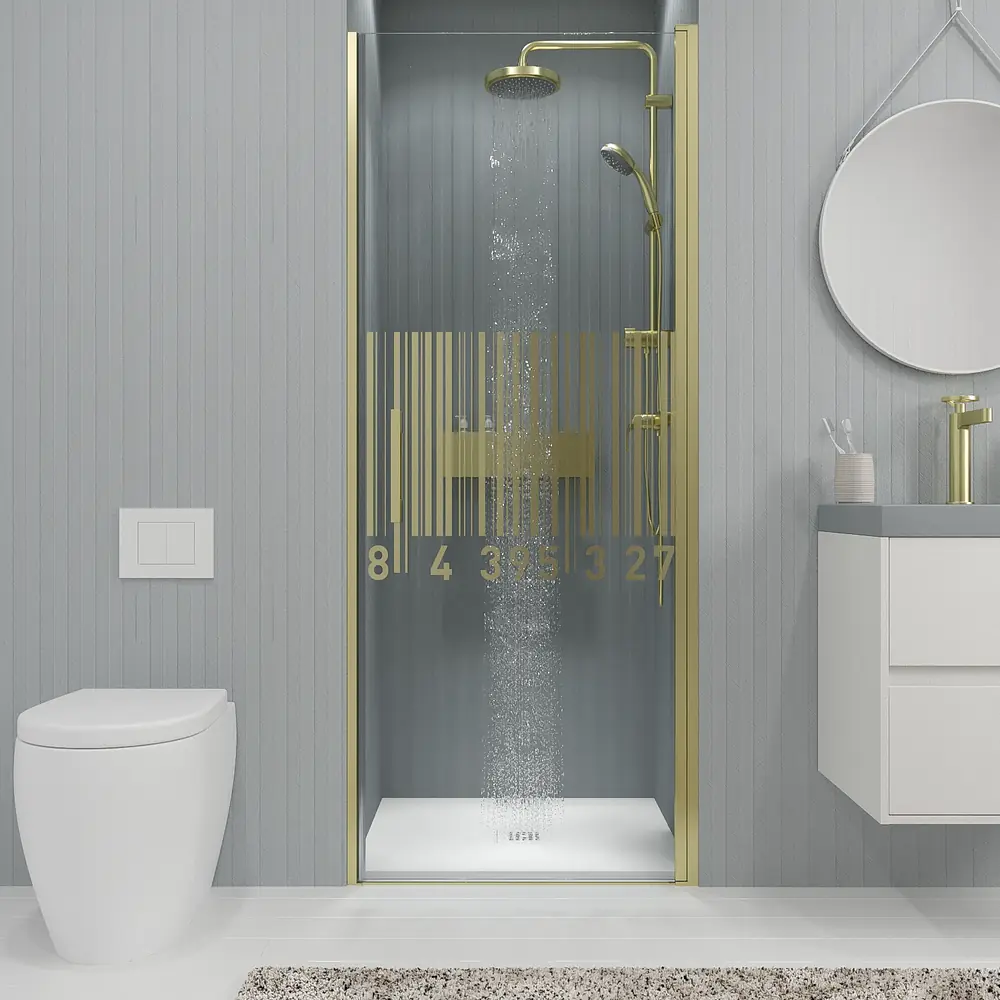 Mampara de ducha frontal OPEN 1 puerta SERIGRAFIADA abatible a medida acabado ORO MATE 6 Mampara de ducha frontal OPEN 1 puerta SERIGRAFIADA abatible a medida acabado ORO MATE - Imagen 6