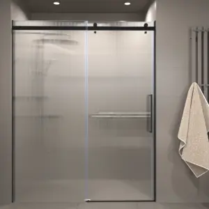 Mampara de ducha acero inoxidable LEXY frontal 1 fijo - 1 puerta corredera vidrio 8 mm acanalado NEGRO