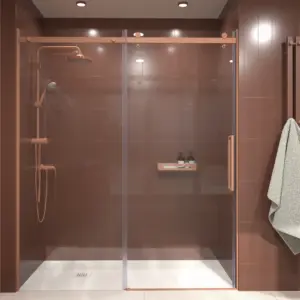 Mampara de ducha acero inoxidable LEXY frontal 1 fijo - 1 puerta corredera vidrio 8 mm. ROJO BEIGE