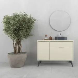 Mueble de baño con patas 2 cajones / 1 puerta   KLUM con lavabo Solid Surface  CREMA