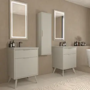 Mueble de baño con patas 2 cajones KLUM con lavabo Solid Surface  GRIS SEDA