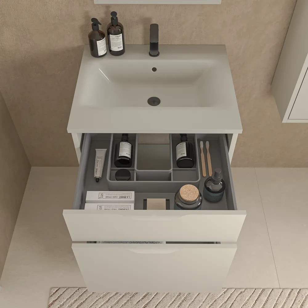 Mueble de baño con patas 2 cajones KLUM con lavabo Solid Surface GRIS SEDA 2 Mueble de baño con patas 2 cajones KLUM con lavabo Solid Surface GRIS SEDA - Imagen 2