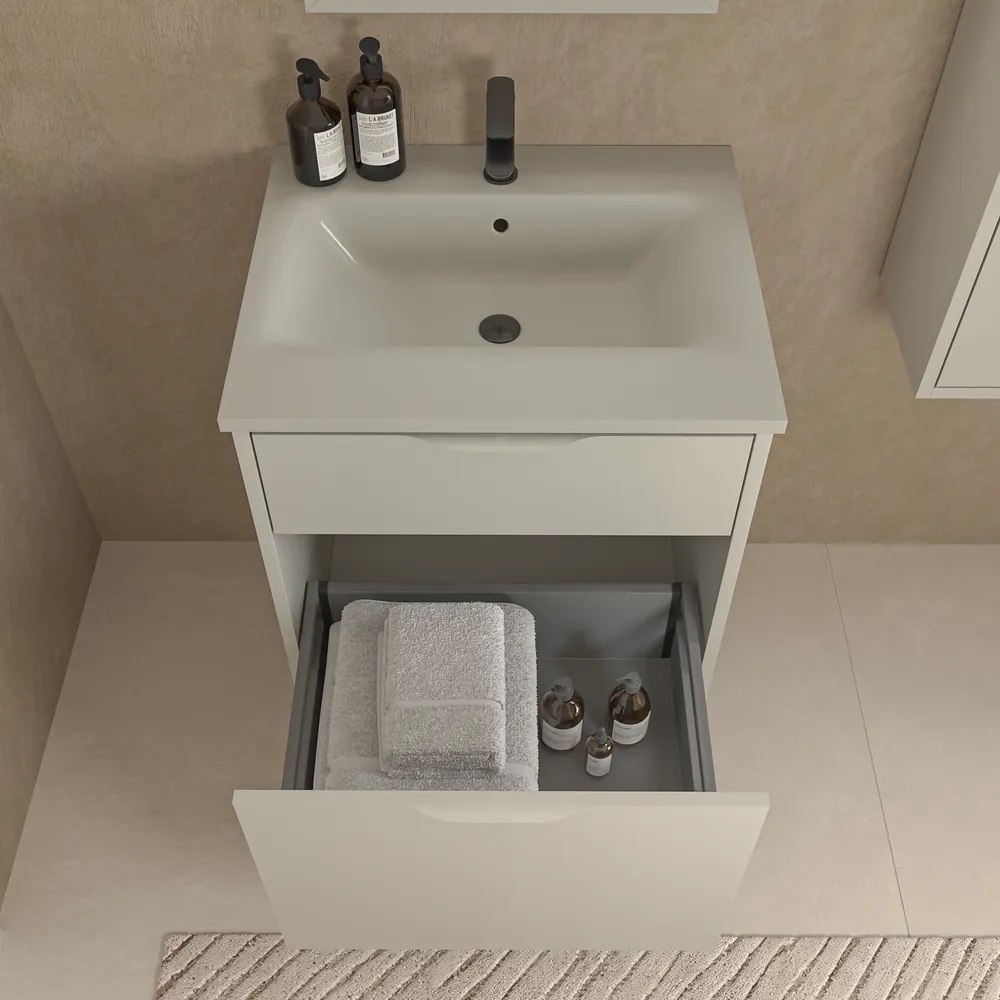 Mueble de baño con patas 2 cajones KLUM con lavabo Solid Surface GRIS SEDA 4 Mueble de baño con patas 2 cajones KLUM con lavabo Solid Surface GRIS SEDA - Imagen 4