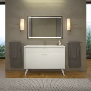 Mueble de baño con patas 2 cajones KLUM con lavabo Solid Surface  SALMON