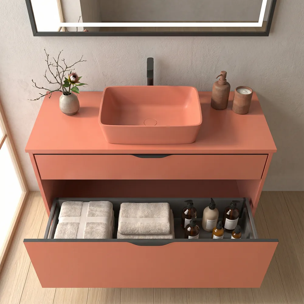 Mueble de baño con patas 2 cajones KLUM con lavabo Solid Surface SALMON 4 Mueble de baño con patas 2 cajones KLUM con lavabo Solid Surface SALMON - Imagen 4