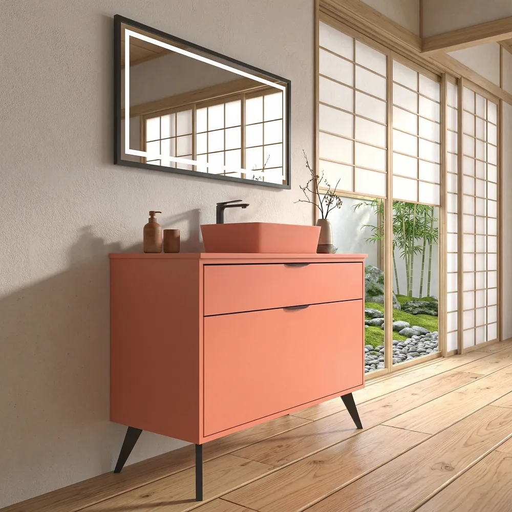 Mueble de baño con patas 2 cajones KLUM con lavabo Solid Surface SALMON 2 Mueble de baño con patas 2 cajones KLUM con lavabo Solid Surface SALMON - Imagen 2
