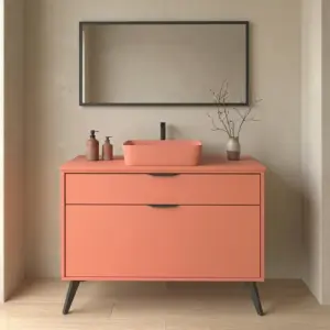 Mueble de baño con patas 2 cajones KLUM con lavabo Solid Surface  SALMON