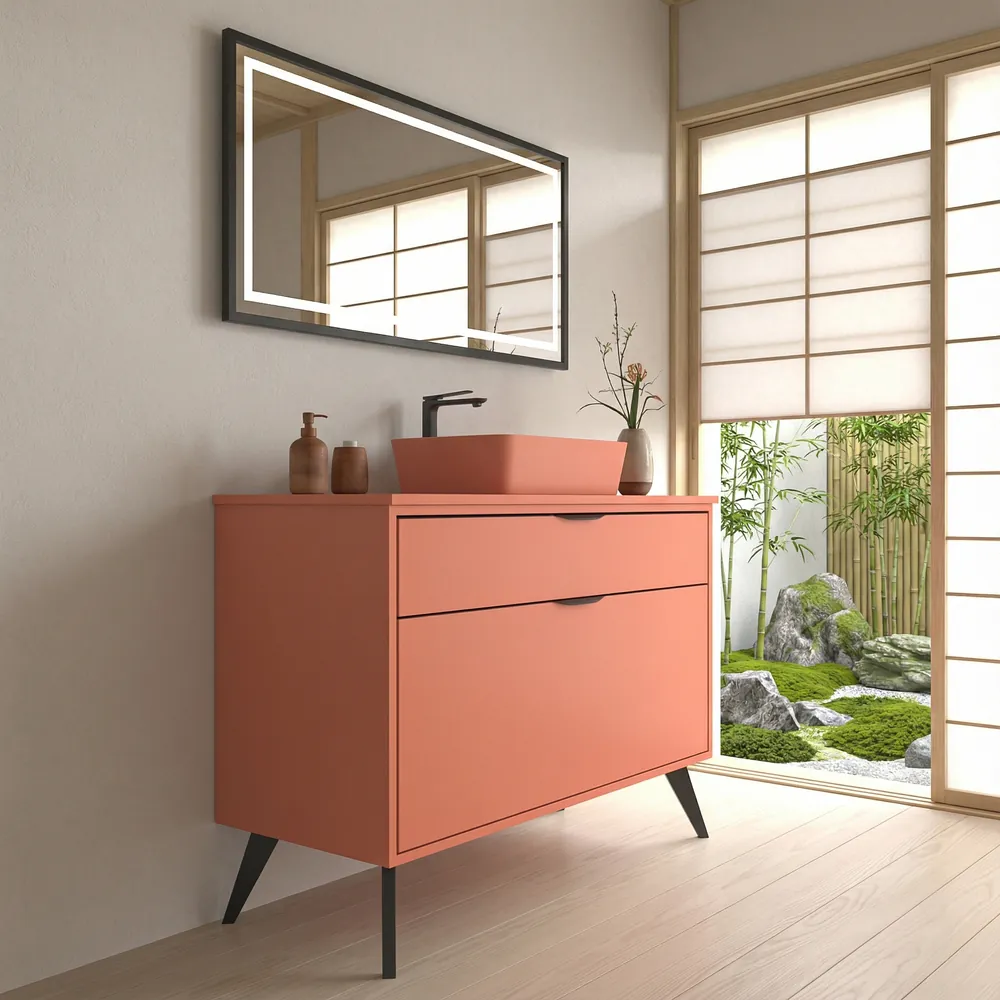 Mueble de baño con patas 2 cajones KLUM con lavabo Solid Surface SALMON 5 Mueble de baño con patas 2 cajones KLUM con lavabo Solid Surface SALMON - Imagen 5
