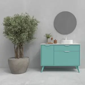 Mueble de baño con patas 2 cajones / 1 puerta  KLUM con lavabo Solid Surface  VERDE CLARO