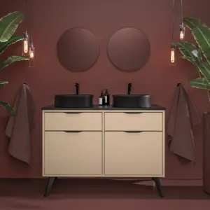 Mueble de baño con patas 2 cajones / 1 puerta    KLUM con lavabos Solid Surface  MOKA