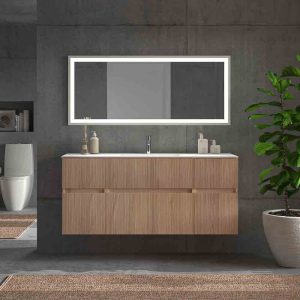 Mueble de baño suspendido REXA 6 cajones acabado madera Cembrano con lavabo de porcelana