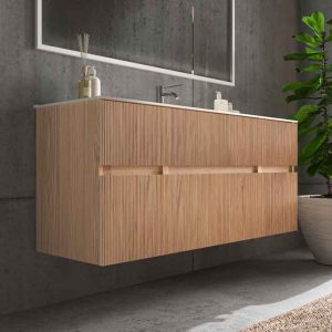 Mueble DUNE 175 cm 6 cajones cembrano palilleria - Encimera solid surface 175 cm grosor 8 cm lavabo osiris derecha semiencastrado sin agujero griferia blanco