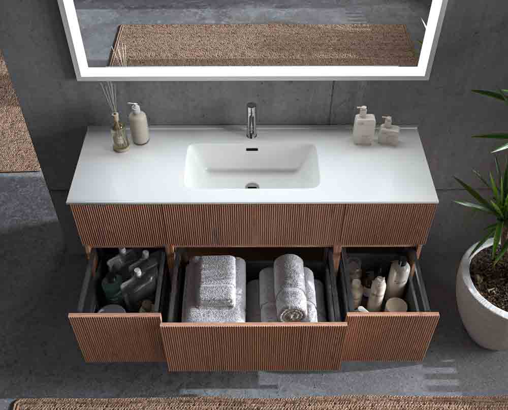 Mueble de baño suspendido REXA 6 cajones acabado madera Abedul con lavabo de porcelana - Imagen 5