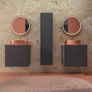 Mueble de baño TREX suspendido 2 cajones  Grafito/Rojo Beige