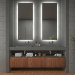 Mueble de baño NIC suspendido 3 cajones  ABEDUL  con  encimera SOLID SURFACE topo