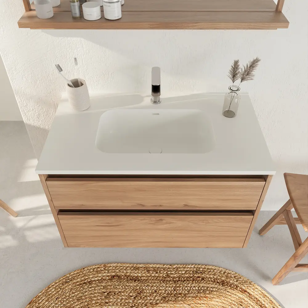 Mueble de baño suspendido 2 cajones SABIC con lavabo porcelana OLMO - Imagen 3