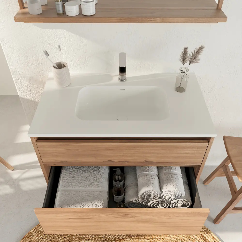 Mueble de baño suspendido 2 cajones SABIC con lavabo porcelana OLMO - Imagen 2