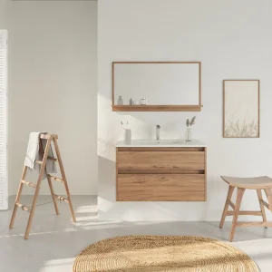 Mueble de baño suspendido 2 cajones SABIC con lavabo porcelana OLMO