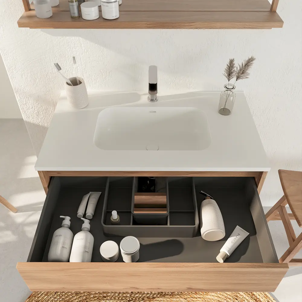 Mueble de baño suspendido 2 cajones SABIC con lavabo porcelana OLMO - Imagen 5