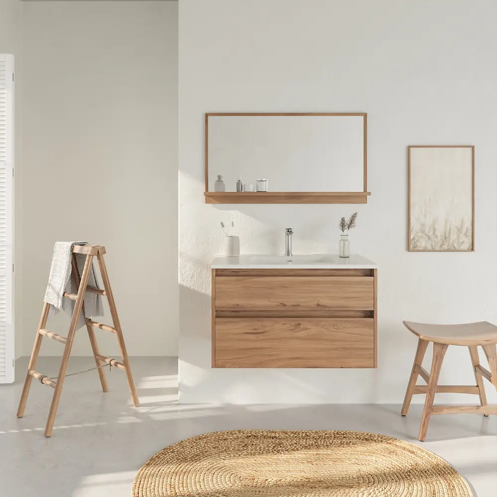 Mueble de baño suspendido 2 cajones SABIC con lavabo porcelana OLMO