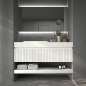 Mueble de baño NIC suspendido 2 cajones  BLANCO  con  encimera SOLID SURFACE