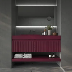 Mueble de baño NIC suspendido 2 cajones  BURDEOS  con  encimera SOLID SURFACE
